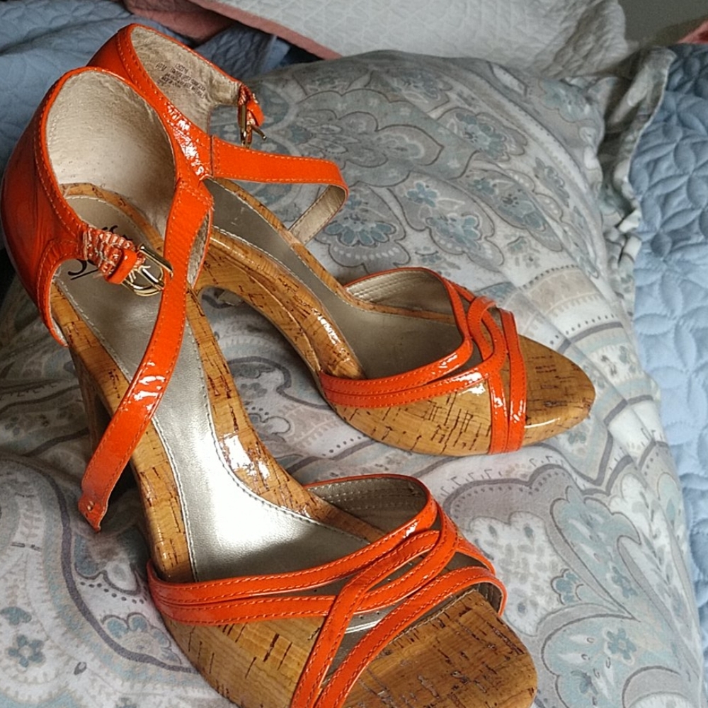 Sofft Orange Ankle strap cork heels